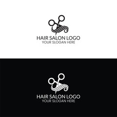 Barbershop, Barber, Haircut's salon scissor and hair minimalist flat  logo templates vector eps