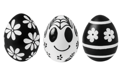 black and white funny easter eggs isolated