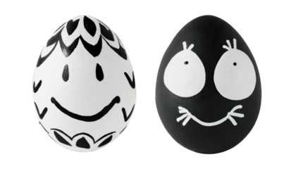 black and white funny easter eggs isolated