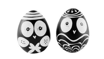 black and white funny easter eggs isolated