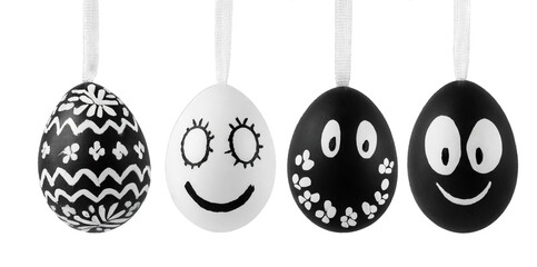 black and white funny easter eggs isolated - obrazy, fototapety, plakaty