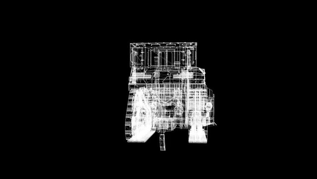 Holographic animation of 3D wireframe car model rotating in black virtual space, hud style,4k
