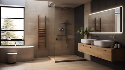 Fototapeta na wymiar Photo Realistic Simplistic Modern Bathroom interior