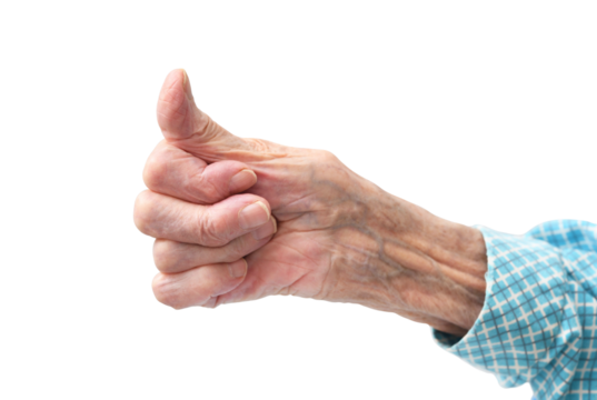 Old woman showing ok sign on a white background 