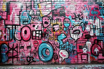 colorful bright graffiti on a brick wall