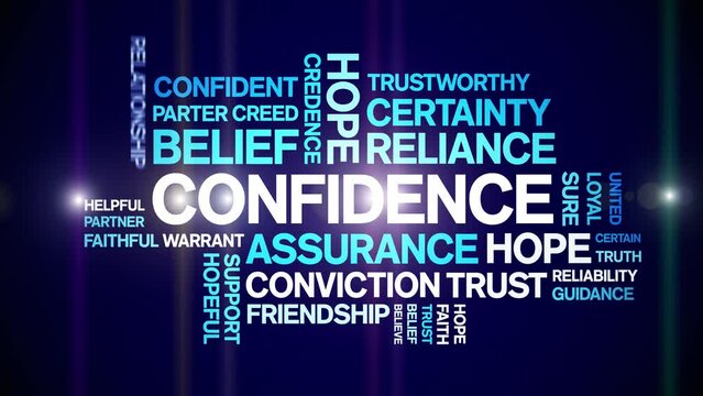 Confidence animated tag word cloud;text design animation kinetic typography seamless loop.