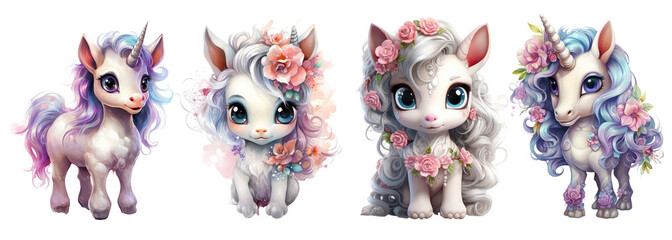 The most cutest baby unicorn, full body, detailed, big eyes, and beautiful, watercolor clipart