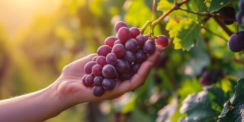 Farmer holding fresh ripe grapes