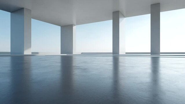 3d render of abstract modern architecture with empty concrete floor, car presentation background.