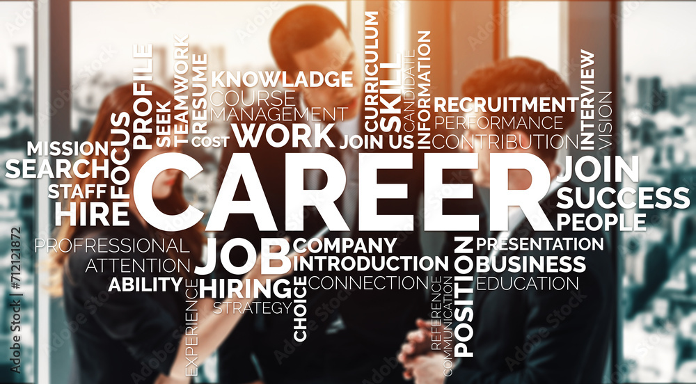 Poster human resources recruitment and people networking concept. modern graphic interface showing professi