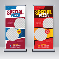 Food and Restaurant roll up banner design template	
