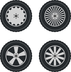 set of black and white tires