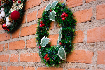 Fototapeta na wymiar Decorative objects for Christmas and blurred background