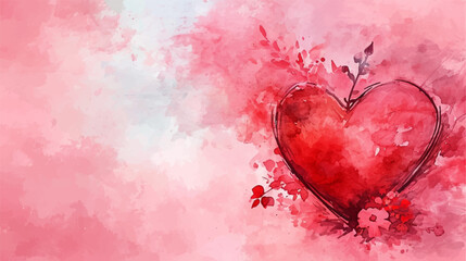Valentine's Day watercolor background with hearts and flowers. Hand drawn vector art.