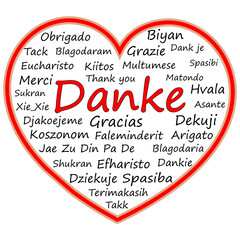 Thank you Wordcloud on a heart - in german - illustration - 712123097