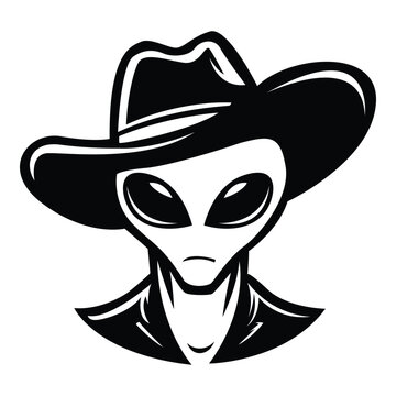 alien wearing cowboy hat iconic logo vector illustration.