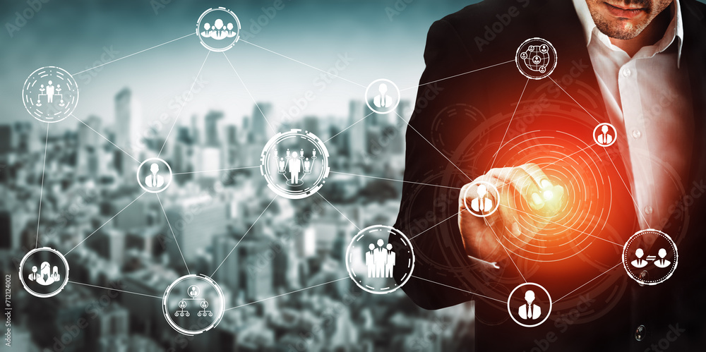 Poster human resources recruitment and people networking concept. modern graphic interface showing professi