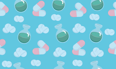 Medical pharmaceutical pattern: medicament, medical tablets, capsules. Design for packaging, fabrics, wallpaper, fashion and various prints. Healthcare concept, vector illustration.
