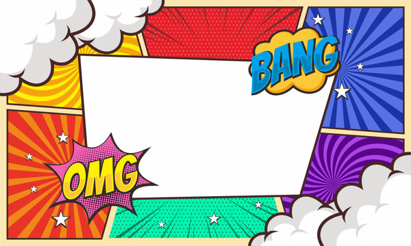 Colorful blank comic frame background template