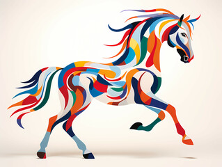 Fototapeta na wymiar Minimalist Horse Line Art, A Colorful Horse With Long Mane