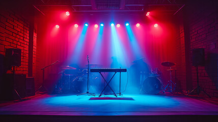 Sound studio scene with colorful lighting concert stage background, generative ai ,generative ai