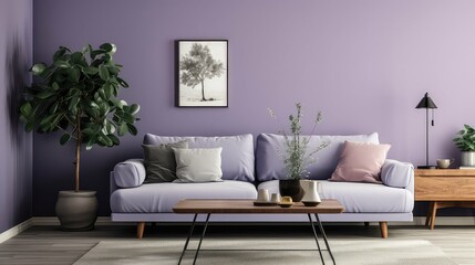 interior room purple background illustration cozy vibrant, modern stylish, luxurious aesthetic interior room purple background