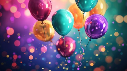 Birthday background with realistic balloons - obrazy, fototapety, plakaty