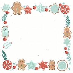 Obraz premium Christmas Kawaii Style Border, A Frame Of Gingerbread Cookies