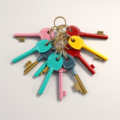 Bunch of keys 3d illustration set of tree keys