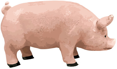 Vector illustration of a vintage pink pig figurine - obrazy, fototapety, plakaty