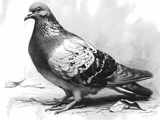 Wood Pigeon, A Black And White Drawing Of A Pigeon