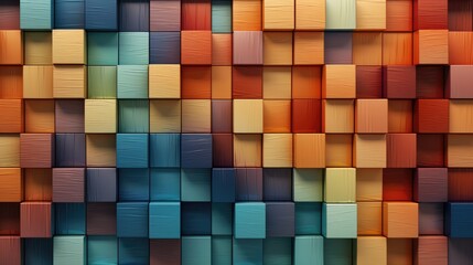 Colorful wooden blocks aligned. Wide format. Hand edited generative, Ai Generated.