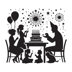 Spirited Soirée: Birthday Party Silhouette Infusing Energetic Vibes in the Celebration - Birthday Silhouette - Birthday Party Vector
