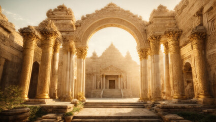 Concept of old temple, golden hour