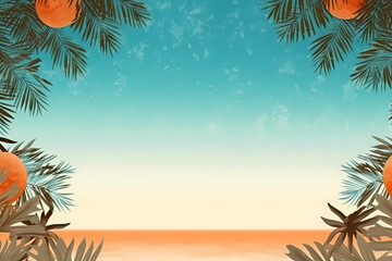 Summer Background With Copy Space, A Beach With Palm Trees And Blue Sky