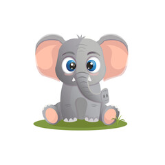 Happy cartoon elephant with line art. Happy cartoon elephant with line art. Vector cute elephant, the elephant character is sitting on the grass.