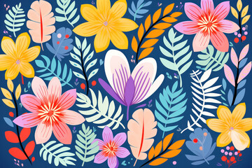 Fototapeta na wymiar Seamless Floral Textile: Vibrant Summer Blossom in Exotic Jungle