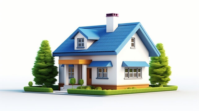 Classic modern family house building icon in 3d render