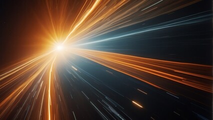 A background of light speed, hyperspace, and space warp, with vibrant streaks of orange light converging from Generative AI