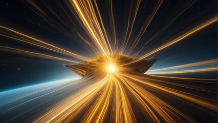 A background of light speed, hyperspace, and space warp, with vibrant streaks of rainbow colored light converging from Generative AI