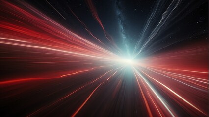 Fototapeta na wymiar A background of light speed, hyperspace, and space warp, with vibrant streaks of red light converging from Generative AI