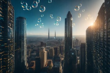 Develop a tutorial on digital art techniques for creating a mesmerizing desktop wallpaper featuring flying bubbles. - obrazy, fototapety, plakaty