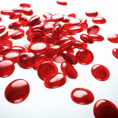 fondo con detalle de multitud de elementos con forma de disco de color rojo, sobre fondo blanco