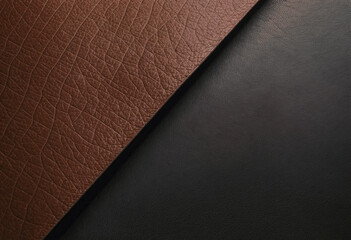 A diagonal composition of brown and black leather texture background. 