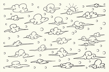 A collection of hand-drawn cloud scribbles. Premium comic style cloud vectors
