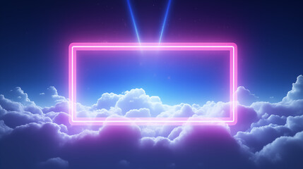 neon beam and clouds background with a square frame