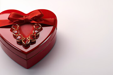 A red heart-shaped box with a bow. Perfect for Valentine's Day, love and romance concepts, gift-giving, and special occasions. Ideal for greeting cards, social media posts, and promotional materials.