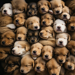 fotografia con detalle de multitud de adorables cachorros de perro dormidos