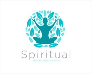 spiritual with traditional health for medical and consultation logo with meditation figure