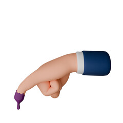 3D render icon of hand gesture little finger after voting on Indonesia general election. The finger dipped in purple ink